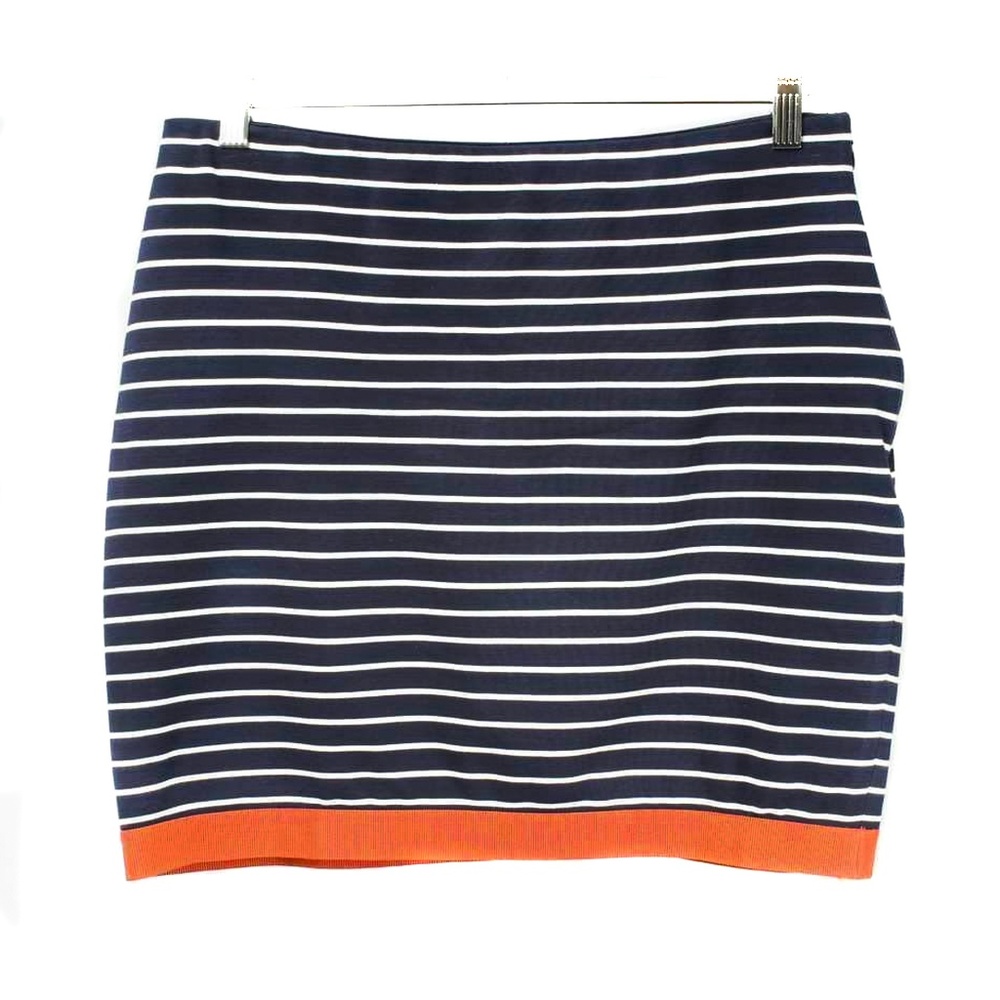 ANN TAYLOR Navy & White Striped Fitted Orange Hem Skirt Size 8